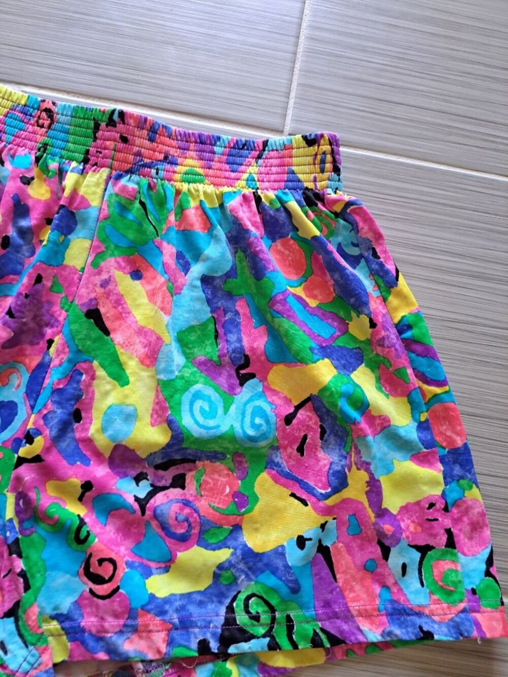 Vintage Colorful Abstract Neon Elastic Waist Shorts M USA Ocean Pacific OP - Picture 2 of 12